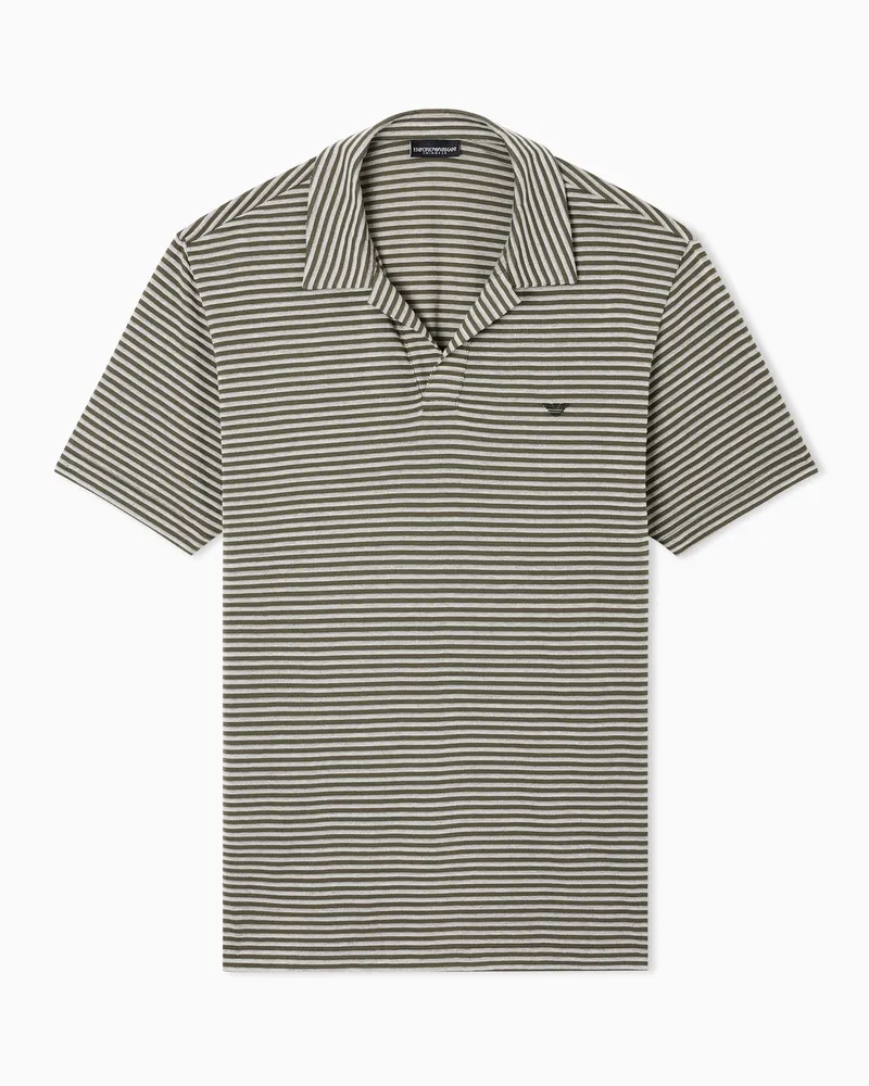 Emporio Armani Beachwear Poloshirt aus Strick mit Streifenmuster Grün