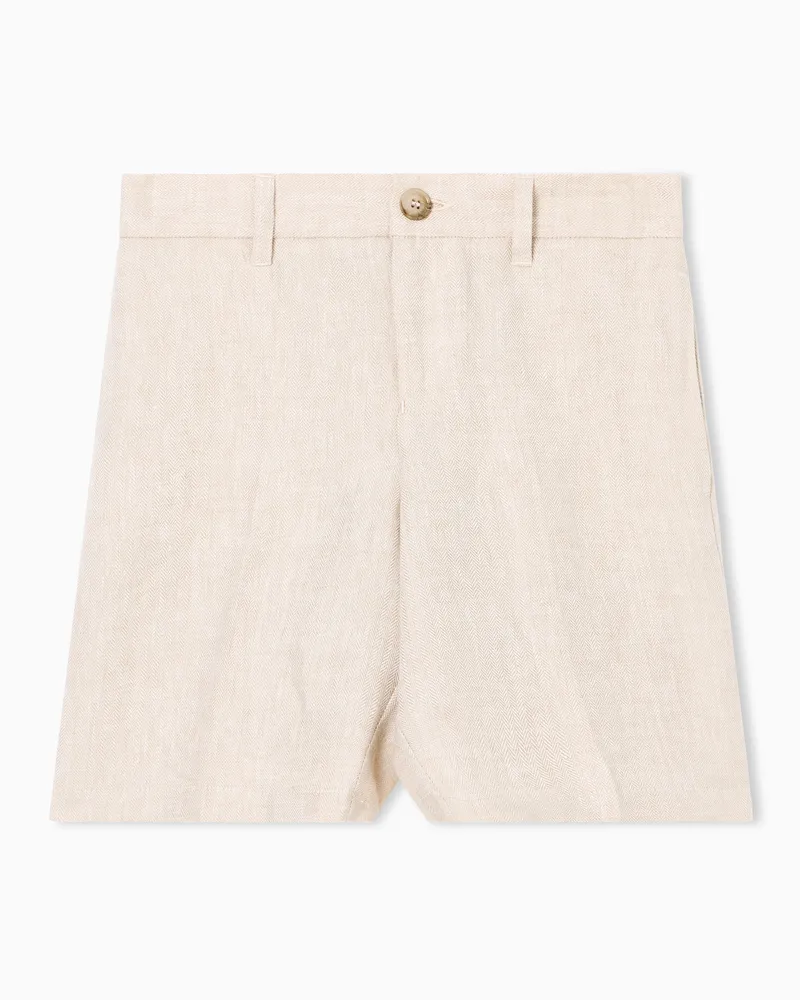Emporio Armani Bermudashorts aus Leinen mit Fischgrätmuster Beige