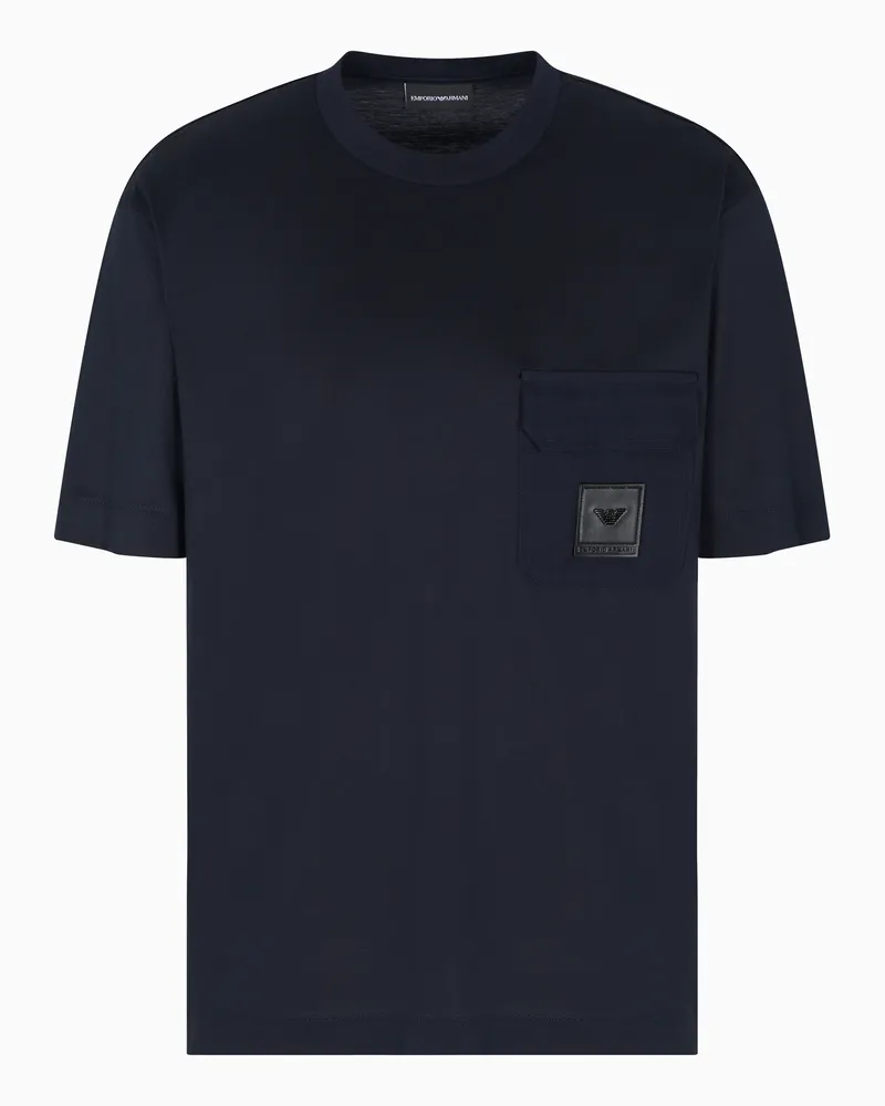 Emporio Armani T-Shirt aus einer Jersey-Lyocell-Mischung mit Nylon-Tasche und Logo-Patch Marineblau