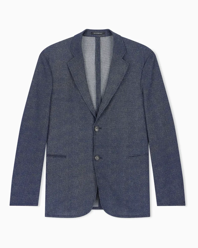 Emporio Armani Ungefütterter Blazer aus bedrucktem Seersucker Grau