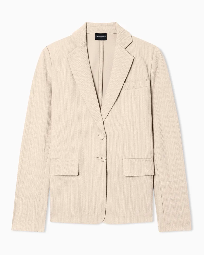 Emporio Armani Einreihiges Sakko aus Stretchjersey mit Chevron-Motiv Beige