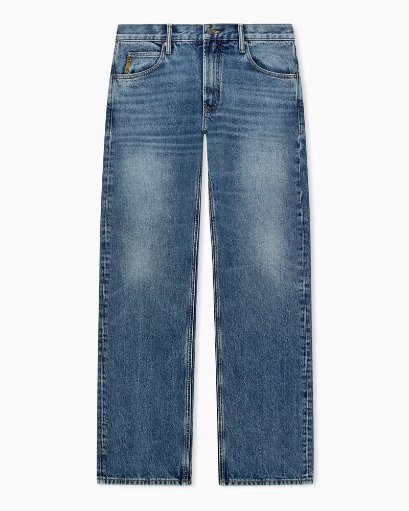 Emporio Armani 5-Pocket-Jeans aus Baumwolle mit Waschung und geradem Bein Blau