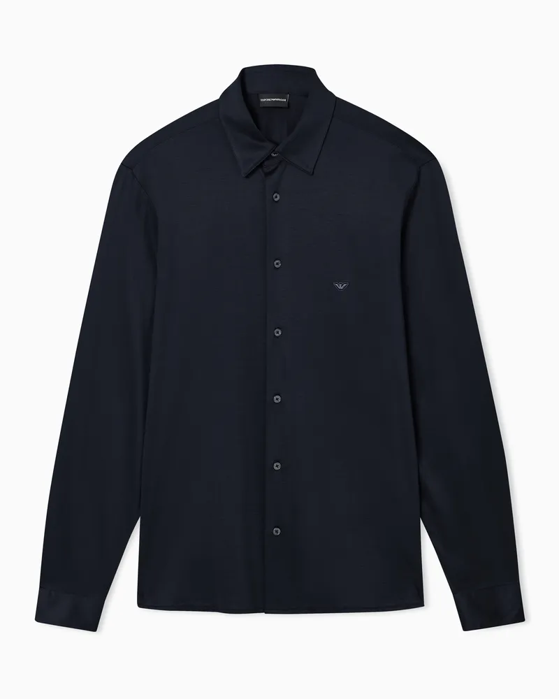 Emporio Armani Slim Fit Jersey-Hemd aus einer Lyocell-Mischung Marineblau