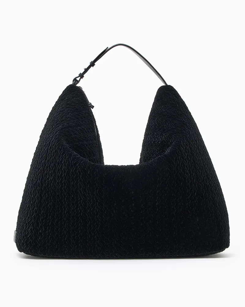 Emporio Armani Maxi Hobo Bag aus gestepptem Samt Schwarz