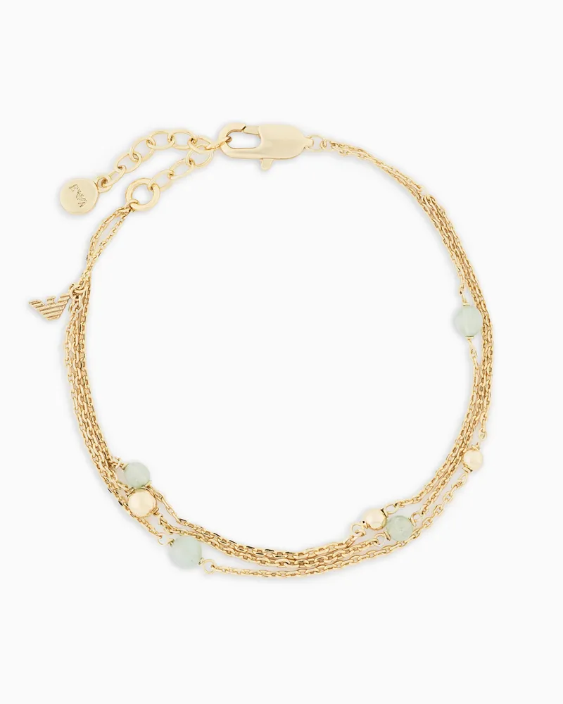 Emporio Armani Goldfarbenes mehrreihiges Armband mit grünem Aventurin Mehrfarbig