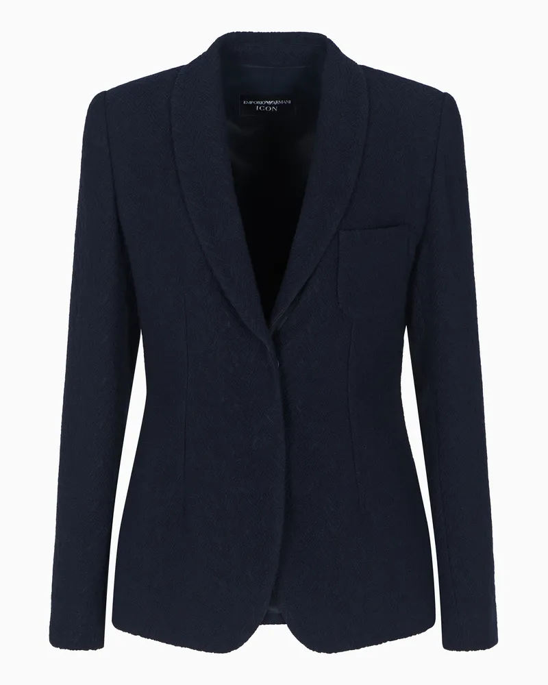 Emporio Armani Einreihiger Blazer aus Jacquard-Stoff mit Chevron-Motiv Blau