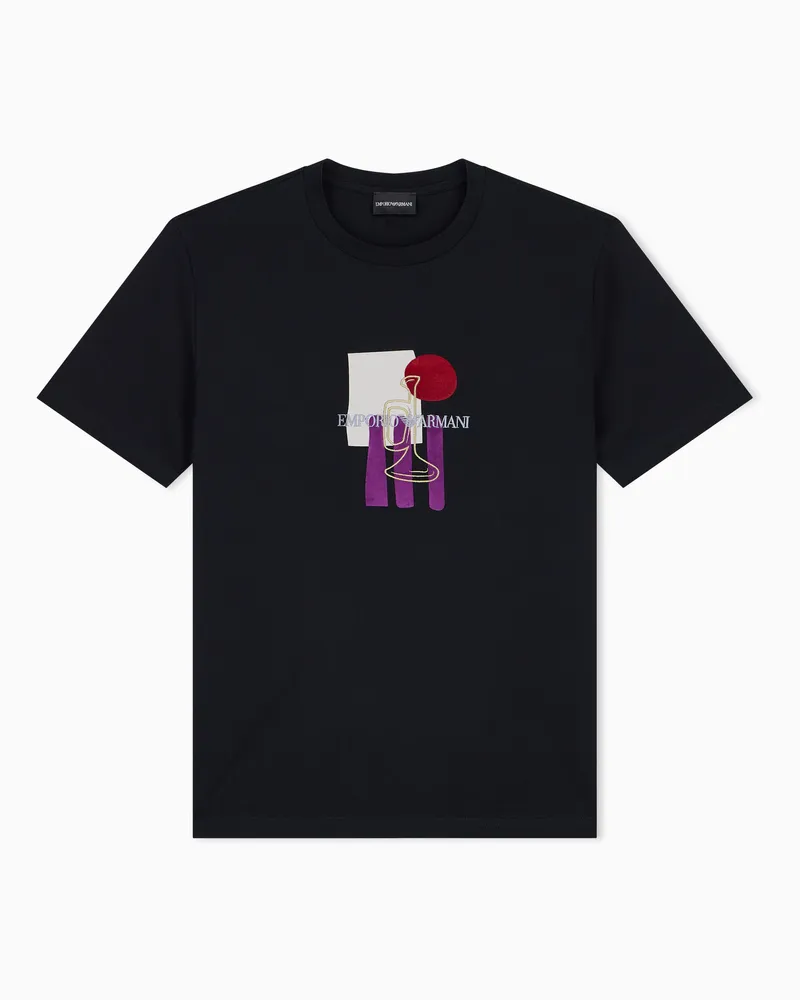 Emporio Armani T-Shirt im Regular Fit aus Baumwolljersey mit Gitarrenmotiv Blau
