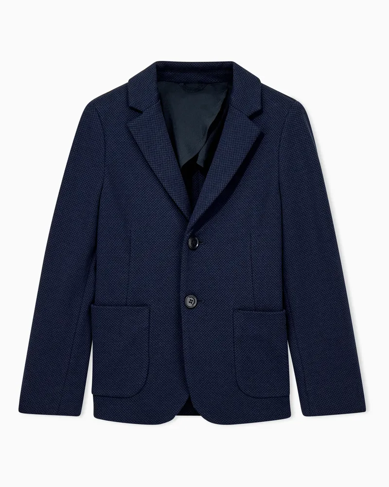 Emporio Armani Regular Fit Blazer aus strukturiertem Stoff mit Mikromuster Blau