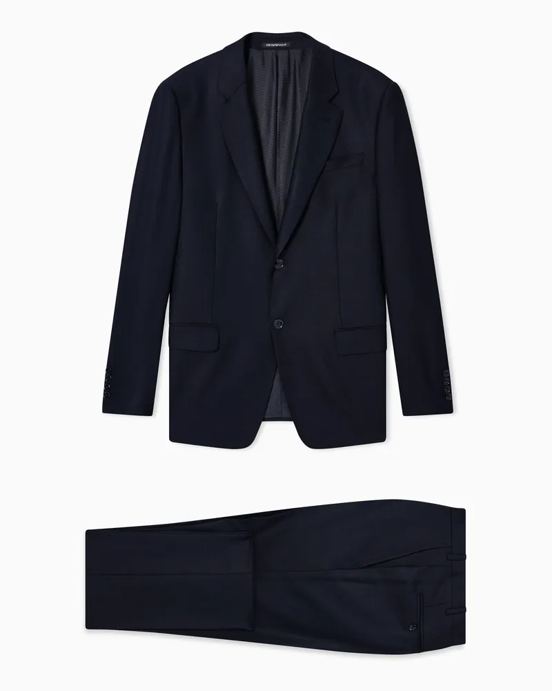 Emporio Armani Einreihiger Anzug in Regular Fit aus Fil-à-Fil-Schurwollgewebe Blau