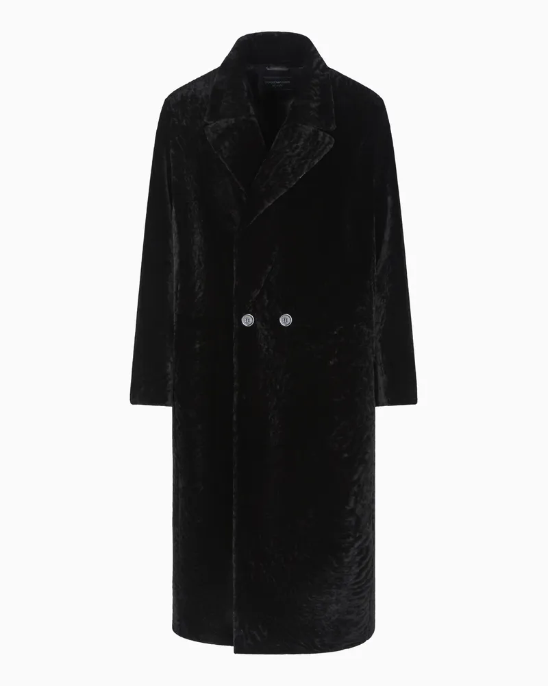 Emporio Armani Icon Shearling-Mantel mit Samteffekt Schwarz