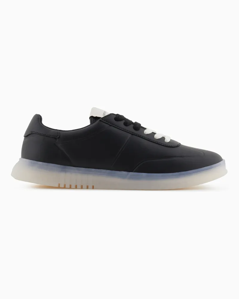 Emporio Armani Sneaker aus Leder mit halbtransparenter Sohle Schwarz