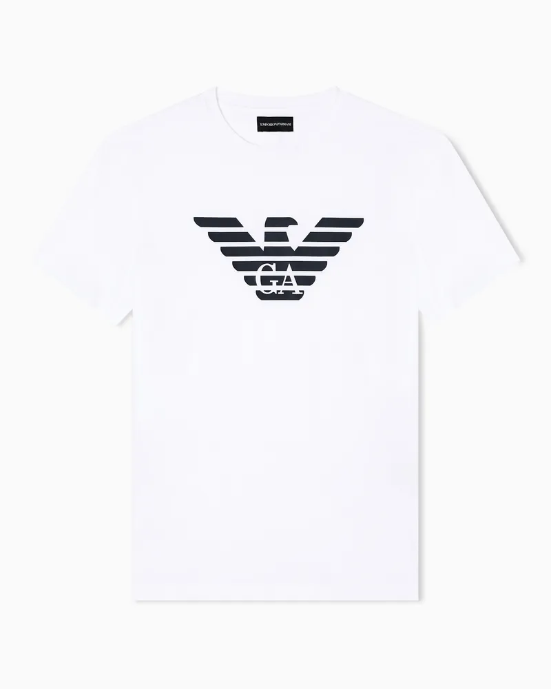 Emporio Armani T-Shirt aus Pima-Jersey mit Logo-Print Weiß