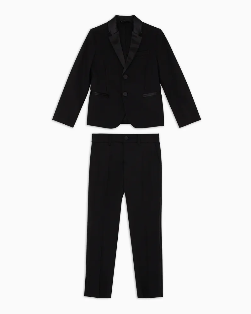 Emporio Armani Einreihiger Smoking aus Wollfresko mit Satindetails Schwarz