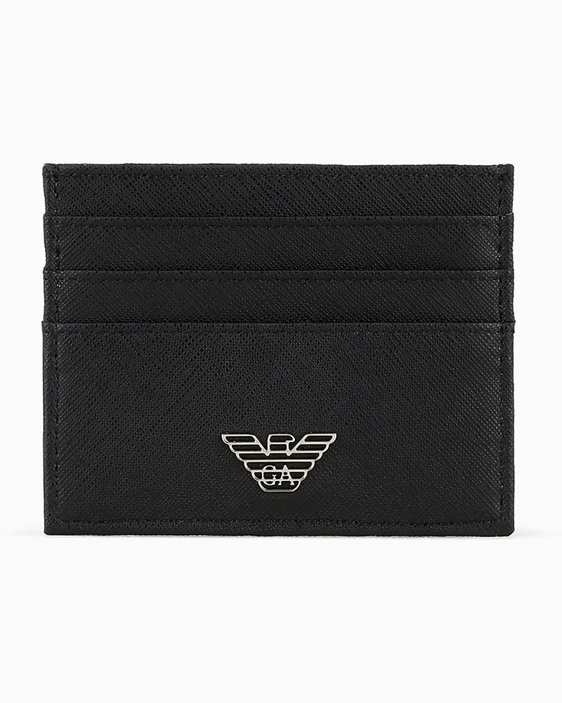 Emporio Armani ASV Kartenetui aus wiederaufbereitetem Saffiano-Leder mit Adler-Plakette Schwarz