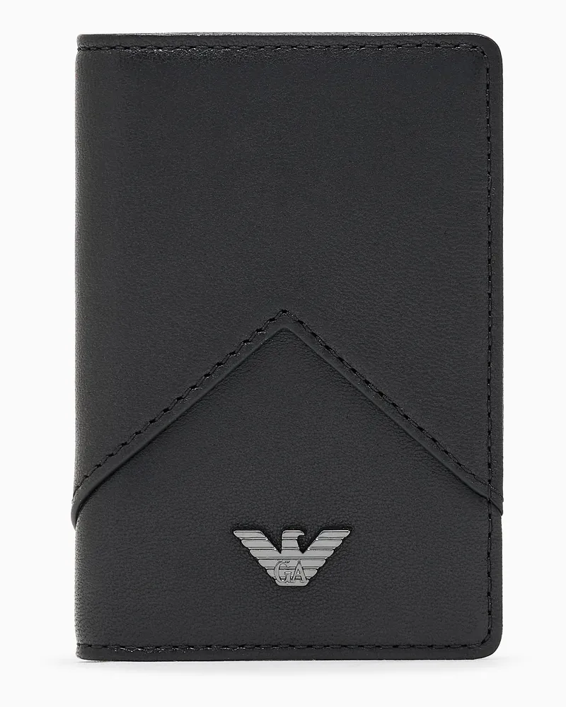 Emporio Armani Trifold-Kartenetui aus Nappa mit geometrischem Detail Schwarz