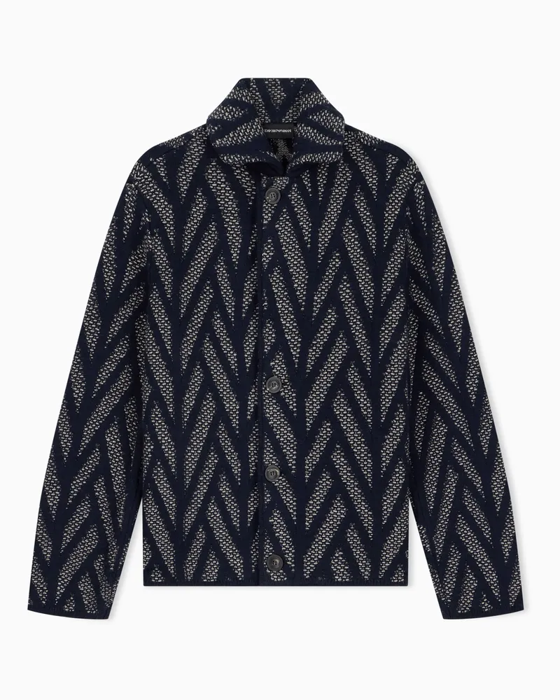 Emporio Armani Blouson aus Schurwoll-Strick mit Jacquard-Muster, Signature Sonderkollektion Blau