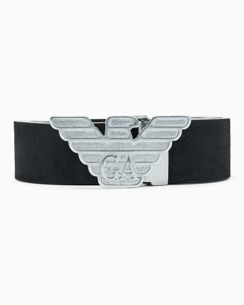 Emporio Armani New York Gürtel aus glattem Leder mit Adler-Plakette Schwarz