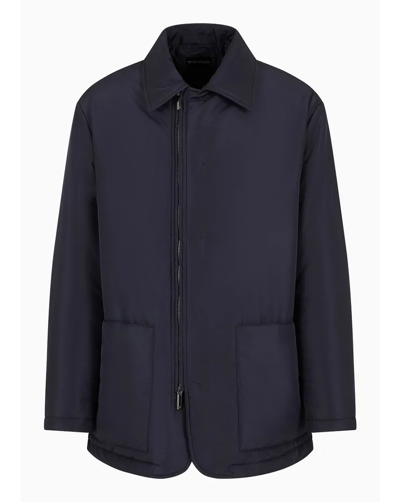 Emporio Armani Wasserabweisende Nylonjacke mit Seitenschlitzen Marineblau