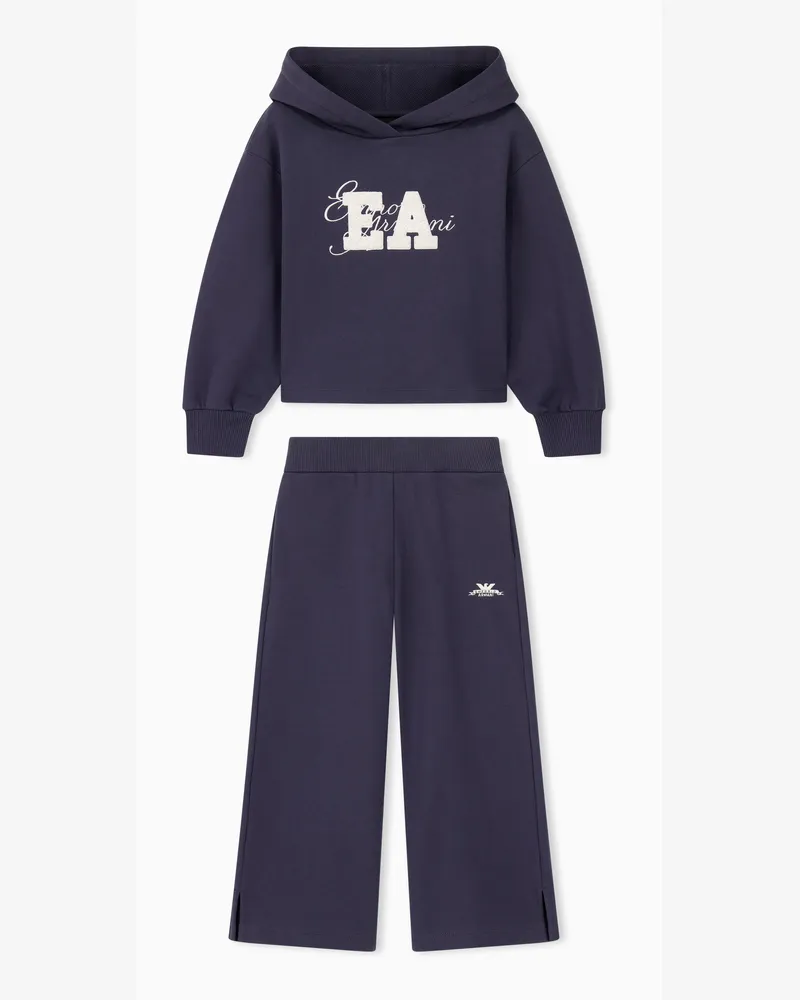 Emporio Armani Trainingsanzug aus Baumwollfleece mit Kapuze und Kordelzug Blau