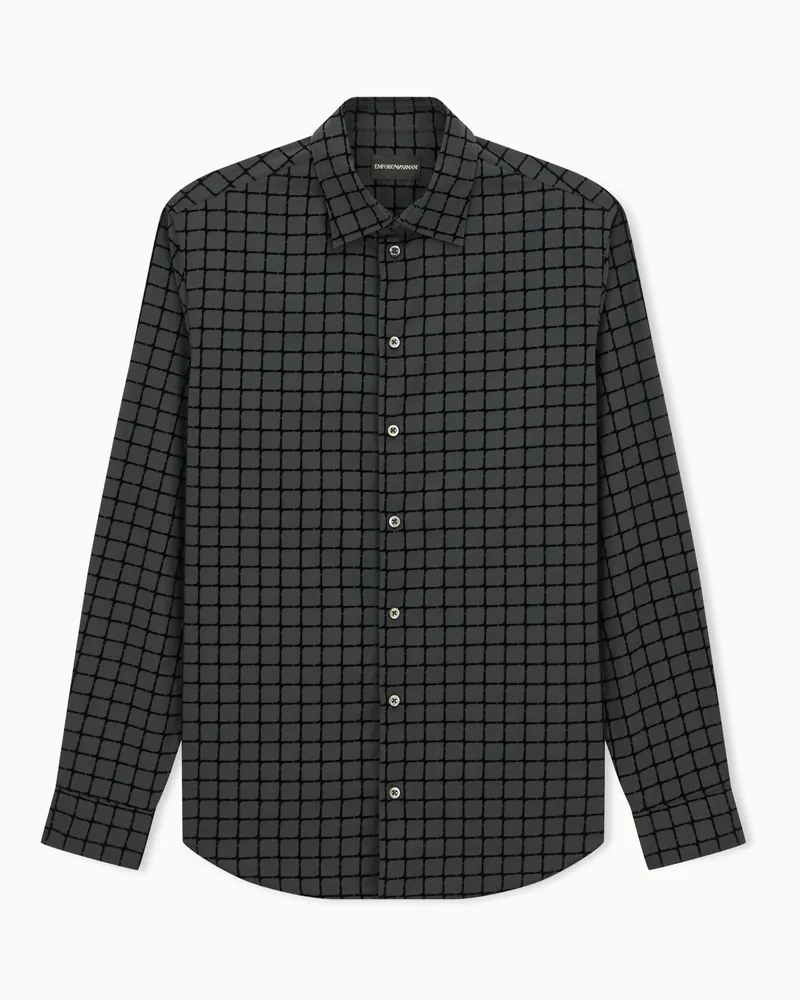 Emporio Armani Hemd mit karierter Beflockung aus Polyamid Schwarz