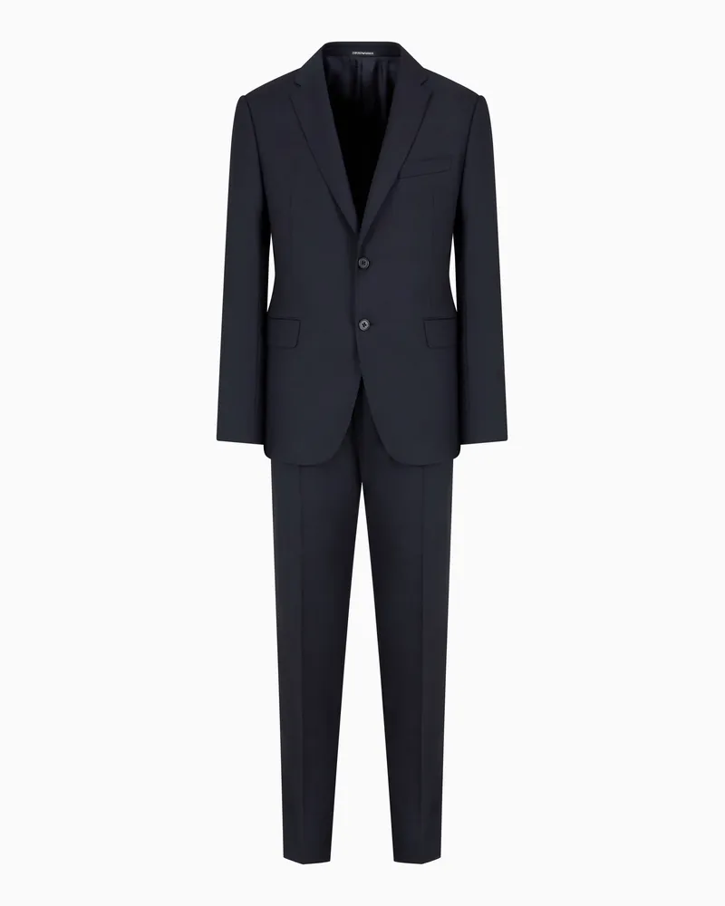 Emporio Armani Einreihiger Anzug in Slim Fit aus Schurwolle mit Mikro-Streifen im selben Farbton Marineblau