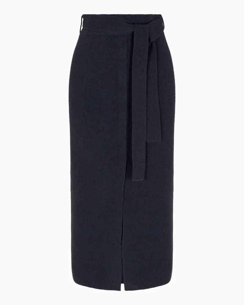 Emporio Armani Langer Woll-Rock mit Schlitz und Gürtel Blau