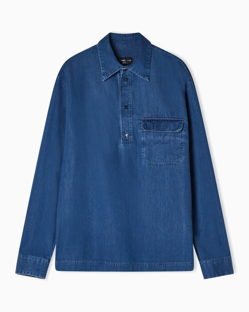 Emporio Armani Icon Jeanshemd mit Polokragen Blau