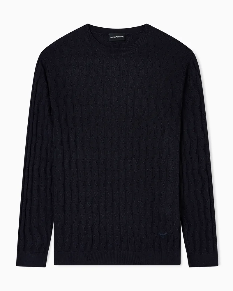Emporio Armani ASV gemusterter Pullover aus Lyocell-Mischung mit Relief-Optik Marineblau