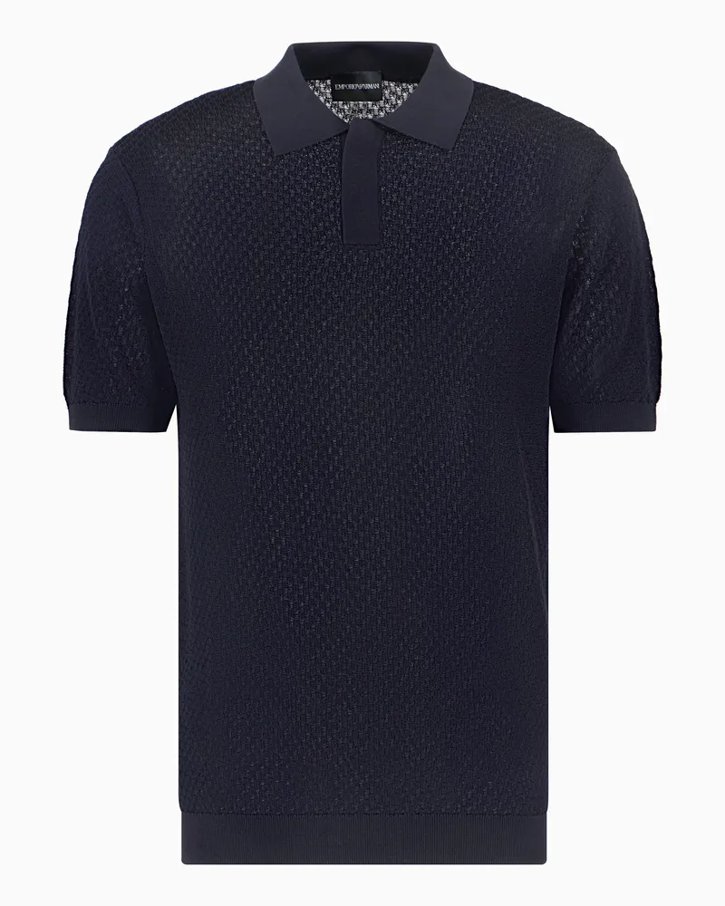 Emporio Armani Poloshirt aus Jacquard-Stoff mit Mikromuster Blau