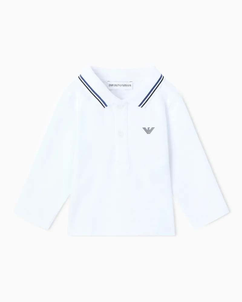Emporio Armani Poloshirt mit langen Ärmeln aus Pikee mit Stretchanteil und profiliertem Kragen Weiß