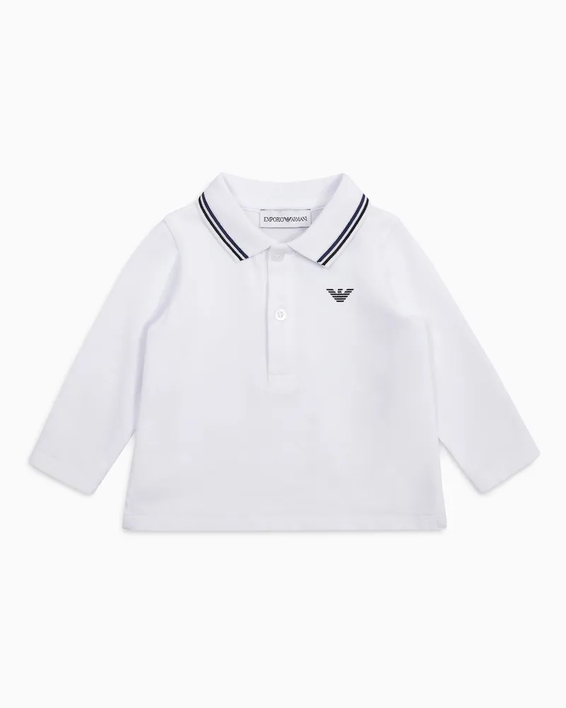 Emporio Armani Poloshirt mit langen Ärmeln aus Pikee mit Stretchanteil und profiliertem Kragen Weiß
