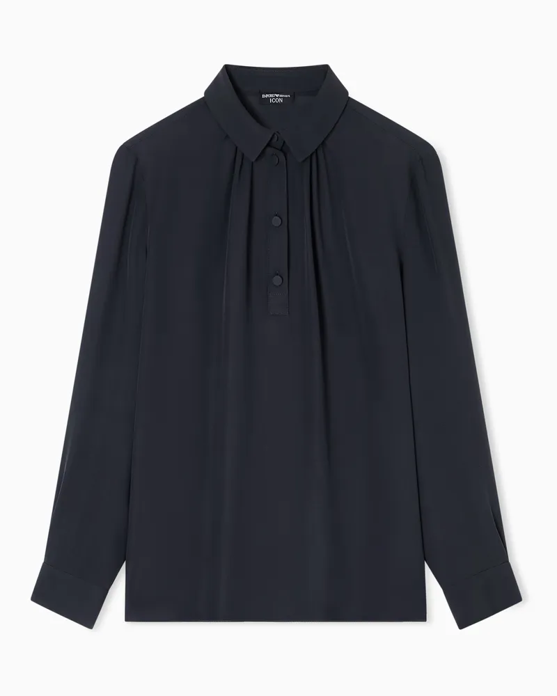 Emporio Armani Icon Bluse aus doppelt genähtem Seiden-Georgette Hellblau