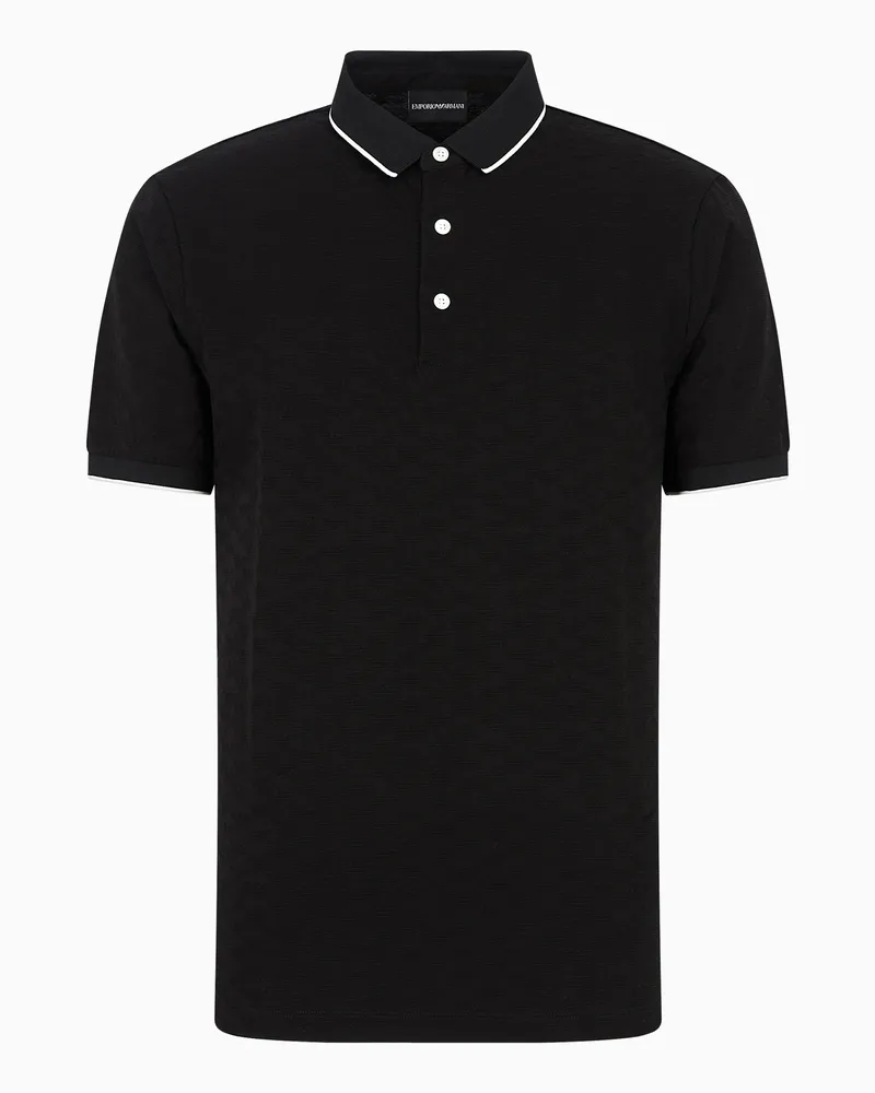 Emporio Armani Poloshirt aus merzerisiertem Jersey mit Allover-Adler aus Jacquard Schwarz