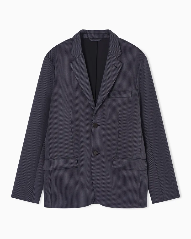 Emporio Armani Einreihiger Blazer aus Canneté mit Vanisé-Effekt Marineblau