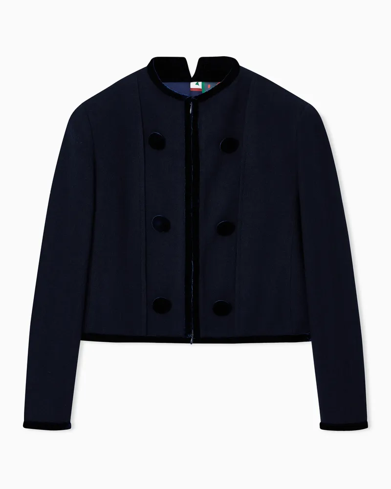 Emporio Armani Jacke aus gewaschener Wolle mit Profilen aus Samt Marineblau