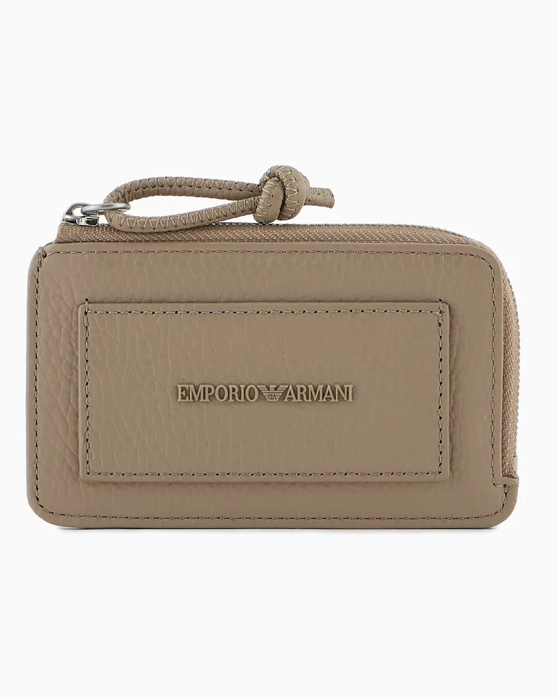 Emporio Armani Kartenetui aus getrommeltem Leder mit Reißverschluss Beige