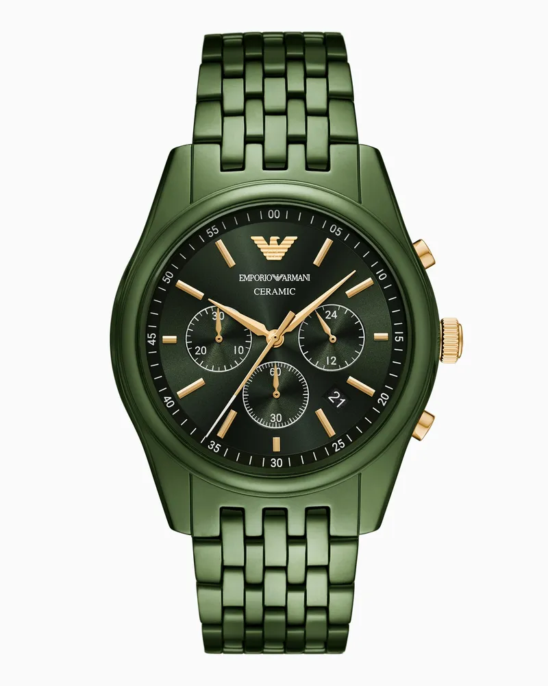 Emporio Armani Chronograph aus grüner Keramik Mehrfarbig
