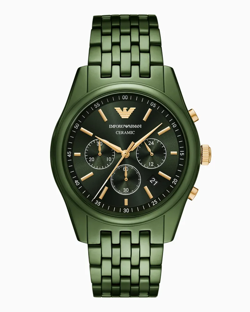 Emporio Armani Chronograph aus grüner Keramik Mehrfarbig