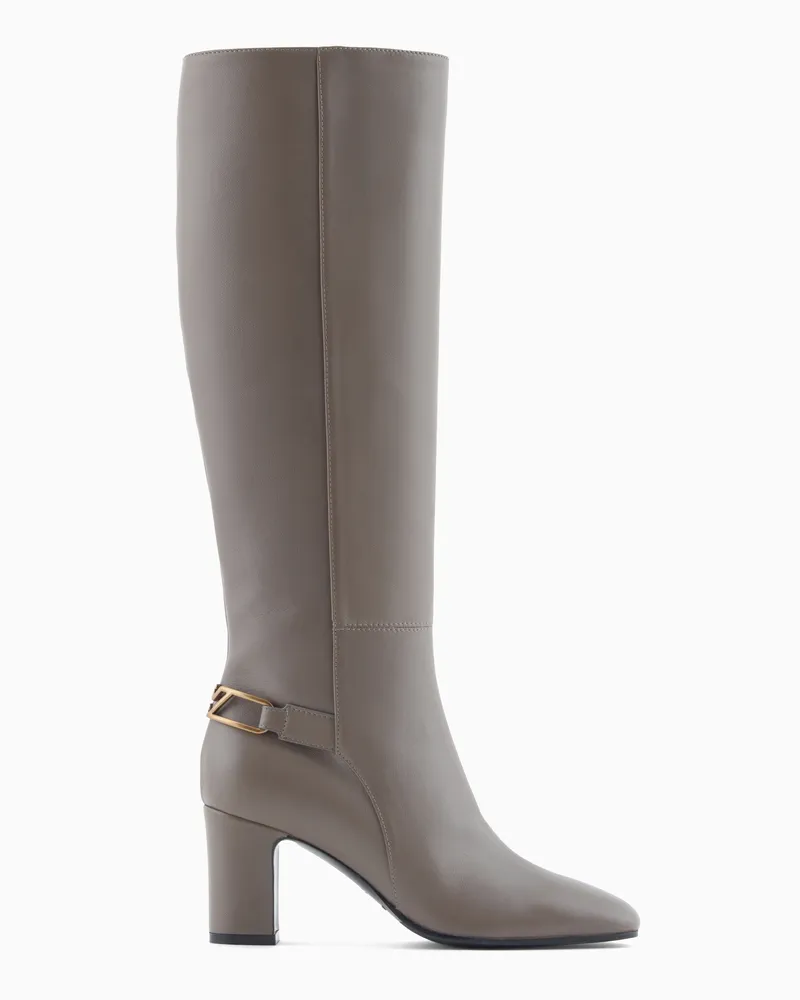 Emporio Armani Stiefel aus Nappaleder mit Riemen und Adler-Plakette Braun
