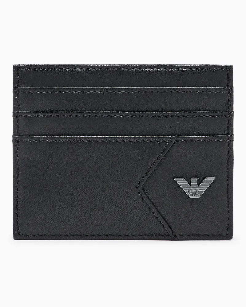 Emporio Armani Kartenetui aus Nappa mit geometrischem Detail Schwarz
