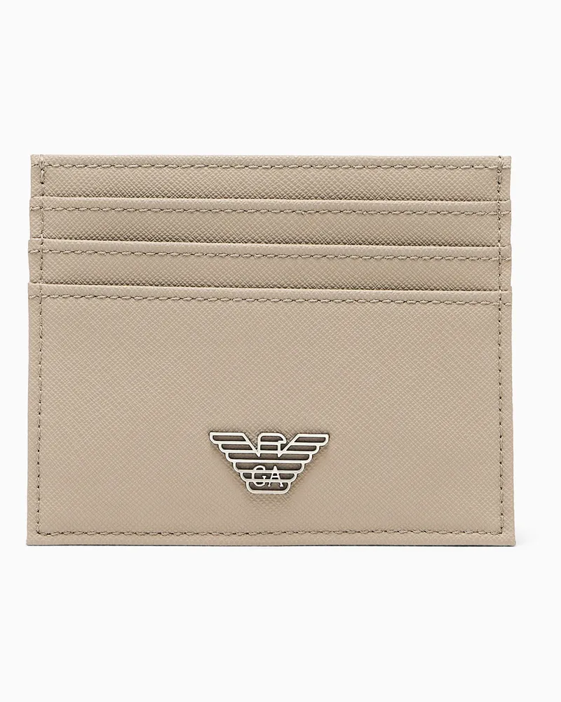 Emporio Armani Kreditkartenetui mit Struktur und metallischem Logo Beige