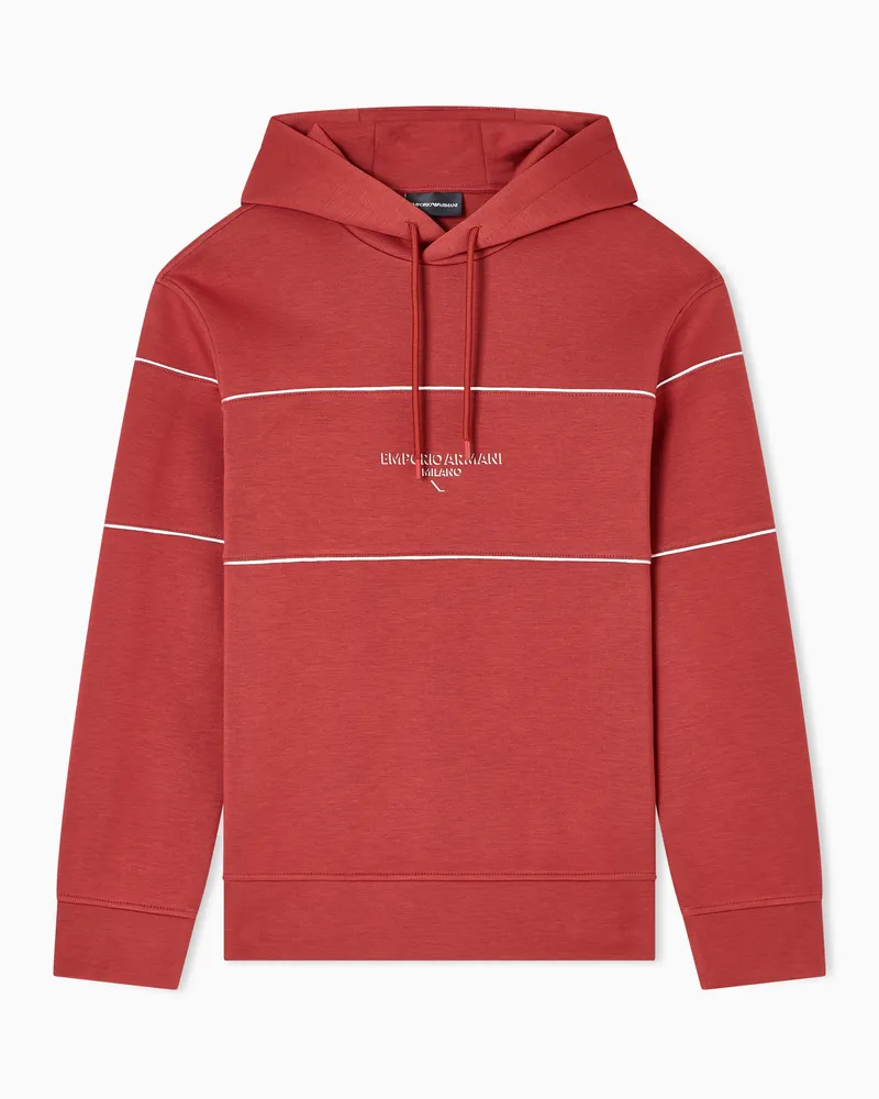 Emporio Armani Sweatshirt mit Kapuze aus doppellagigem Jersey mit Kapuze und 3D-Logo Rot