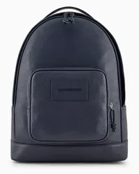 Emporio Armani Runder Rucksack aus Getrommeltem Leder Marineblau