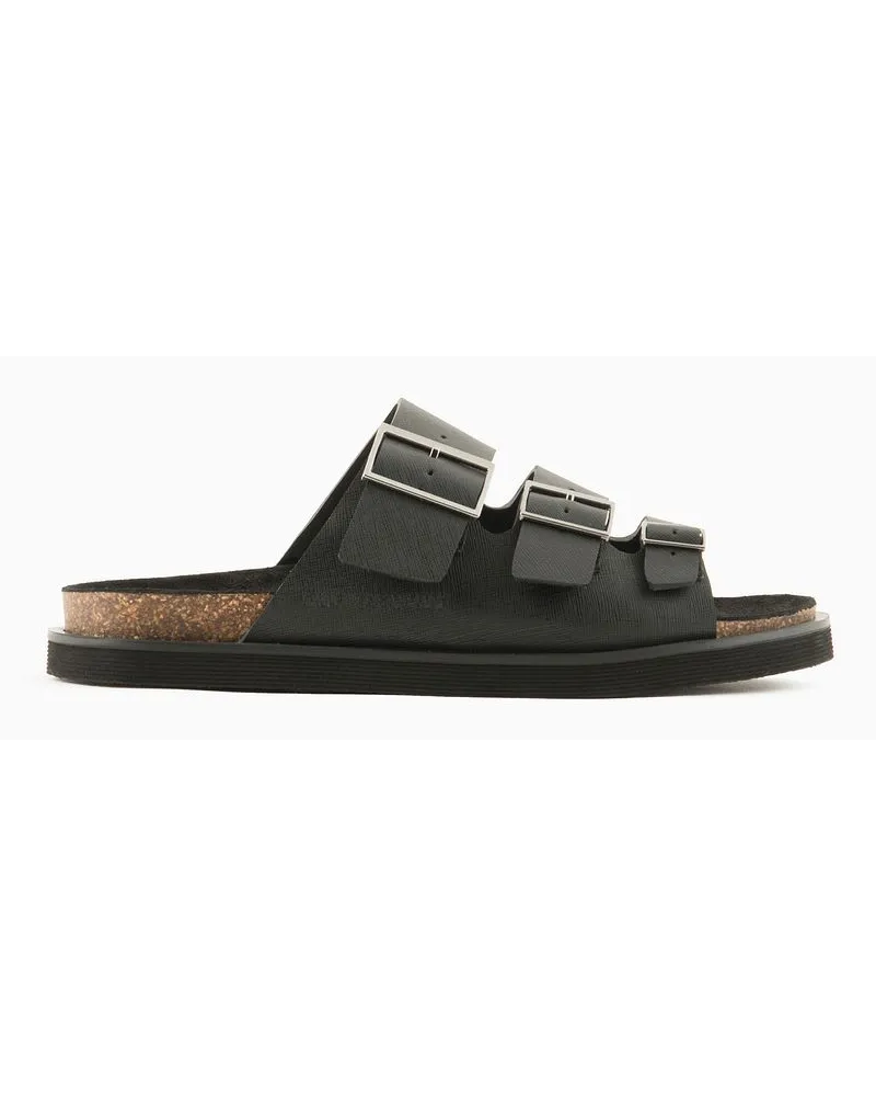 Emporio Armani Sandalen aus Saffiano-leder mit Drei Riemen Schwarz