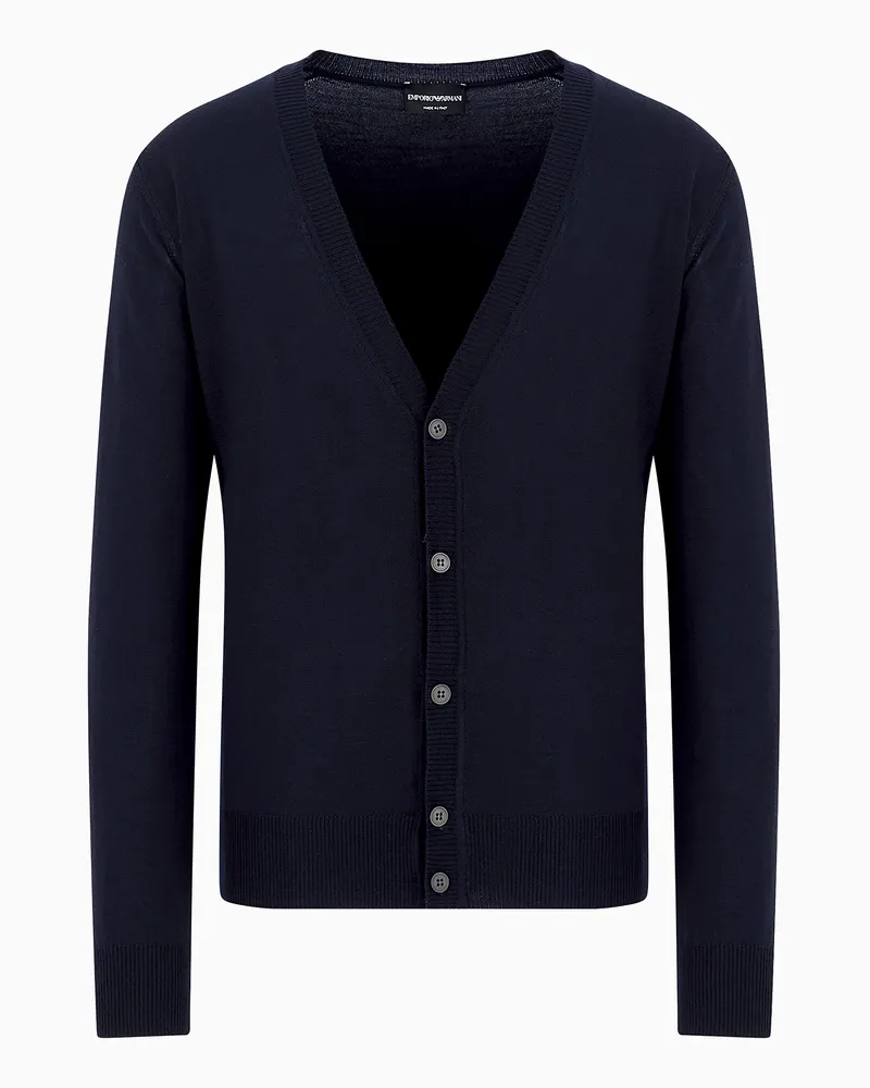 Emporio Armani Cardigan aus reiner Schurwolle mit V-Ausschnitt Marineblau