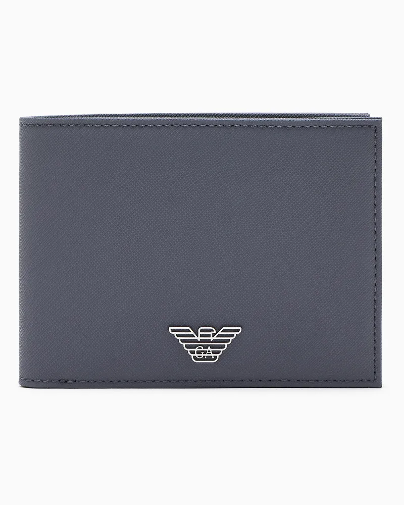 Emporio Armani Portemonnaie mit Münzfach aus wiederaufbereitetem Saffiano-Leder mit Adler-Plakette Grau