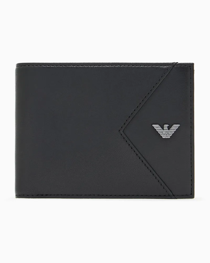 Emporio Armani Bifold-Portemonnaie aus Nappa mit geometrischem Detail Schwarz