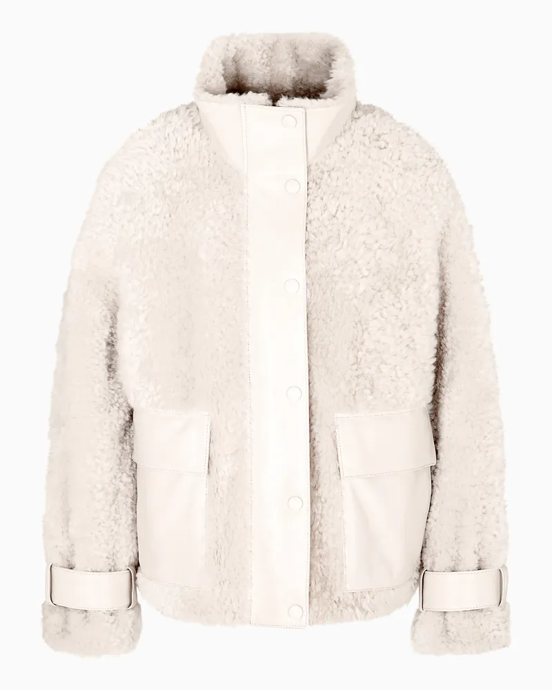 Emporio Armani Shearling-Jacke mit Nappa-Details Weiß