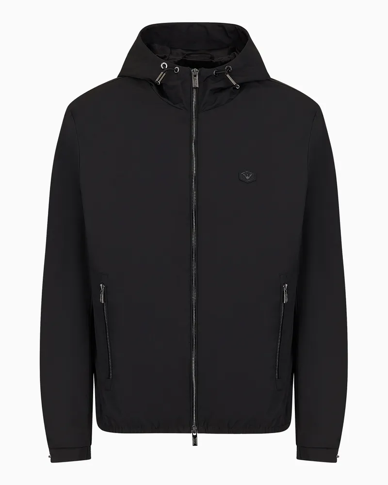 Emporio Armani Blouson aus wasserabweisendem Nylon mit Kapuze und Logoaufnäher Schwarz