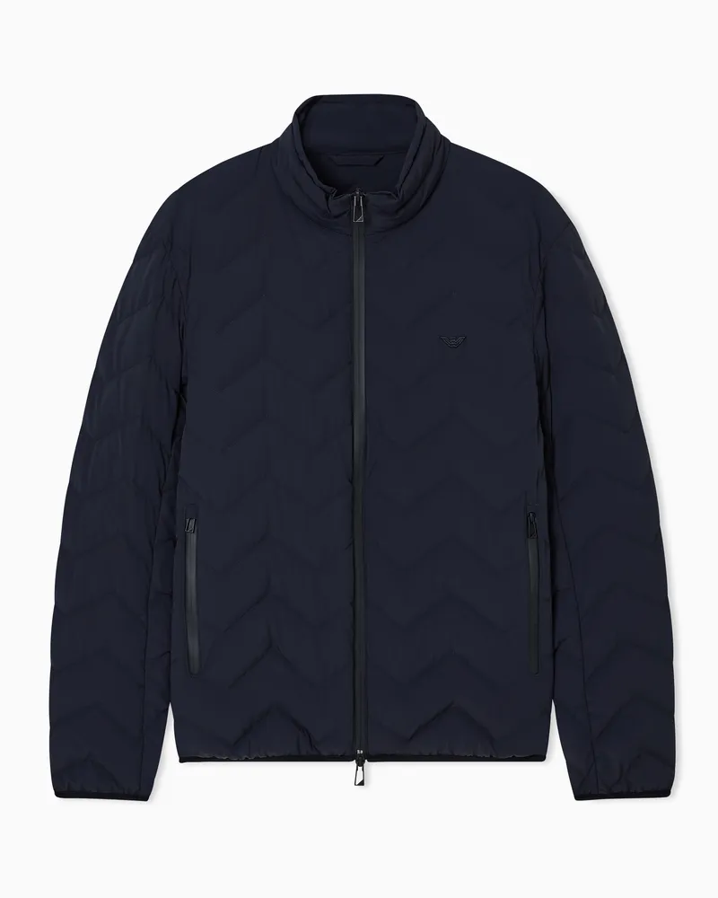 Emporio Armani Water repellent chevron quilted down jacket in nylon spandex Marineblau